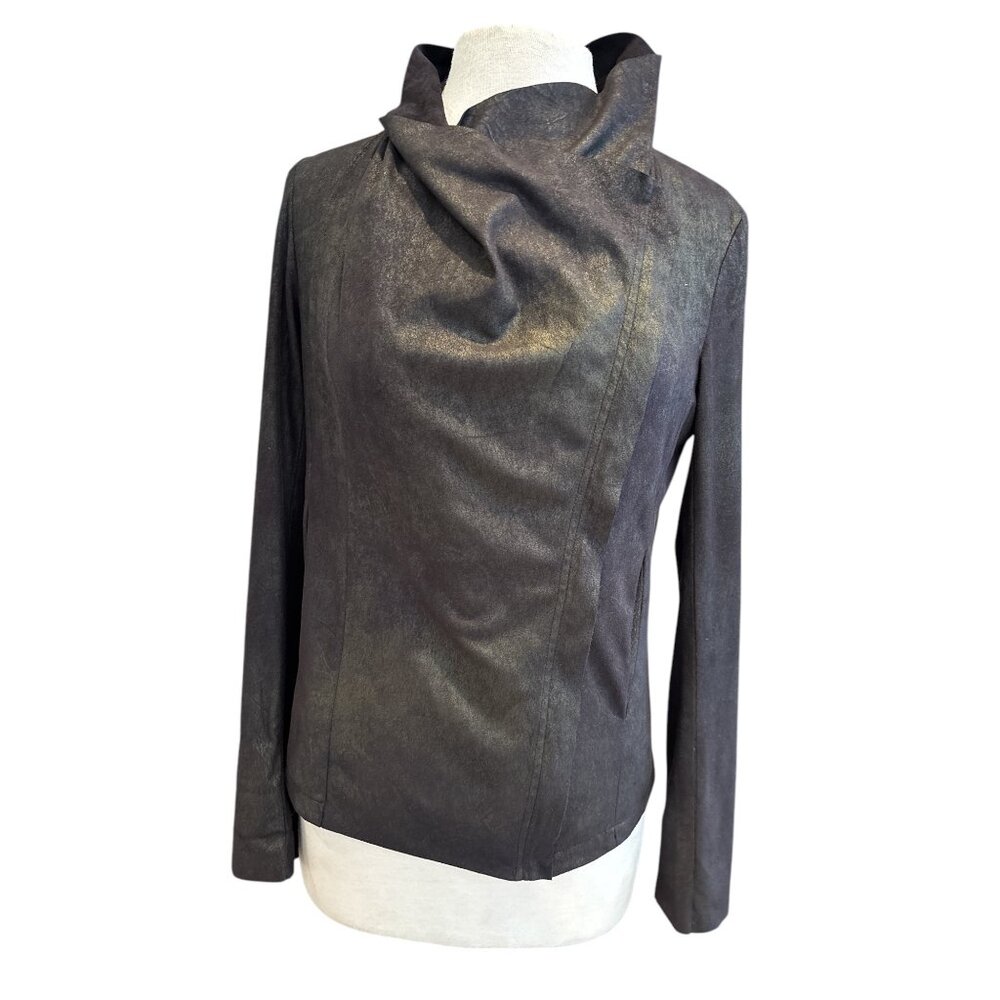 C. Luce Womens Asymmetrical Zip Long Sleeve Jacket Medium Black
